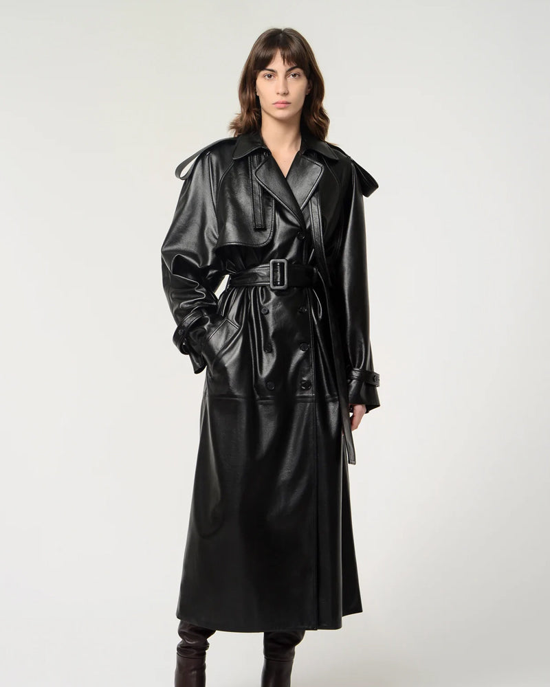 Women’s Classic Black Leather Trench Coat | Full Grain Apparel
