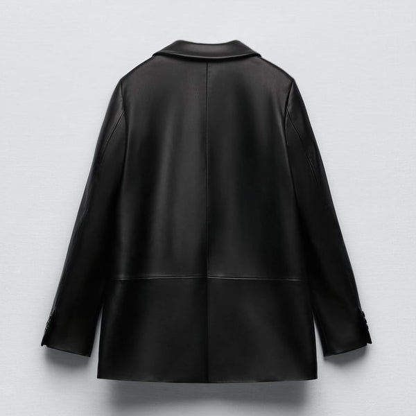 Blazer extragrande de piel "Shadow Noir" para mujer | Piel de cordero negra de primera calidad | Abrigo holgado estilo boyfriend | Prenda de piel de grano completo