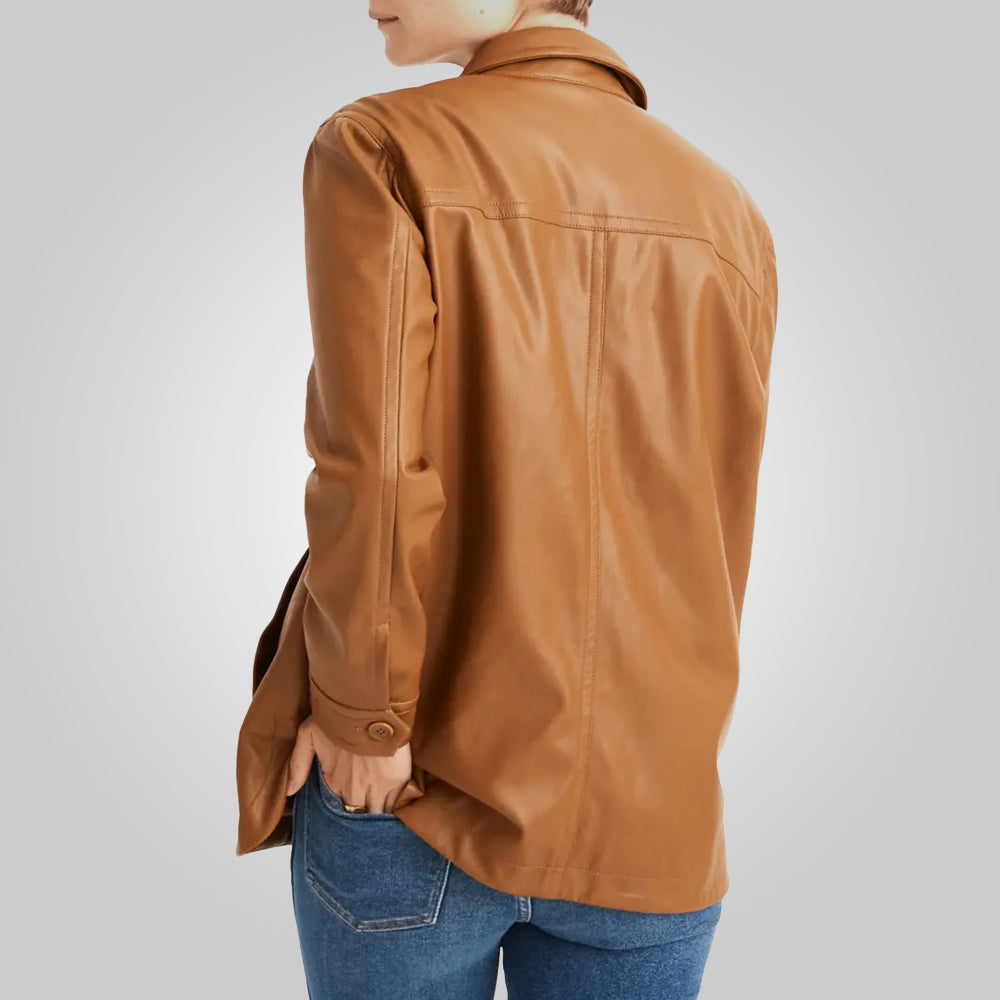 Chaqueta Camisera "Sienna" de Piel para Mujer | Piel de Cordero Premium Ultrasuave | Sobrecamisa Entallada | Prendas de Piel de Grano Completo