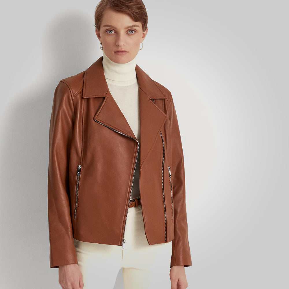 Women’s "Midnight Rider" Moto Jacket | Genuine Espresso Lambskin | Classic Asymmetrical Motorcycle Jacket | Full Grain Apparel