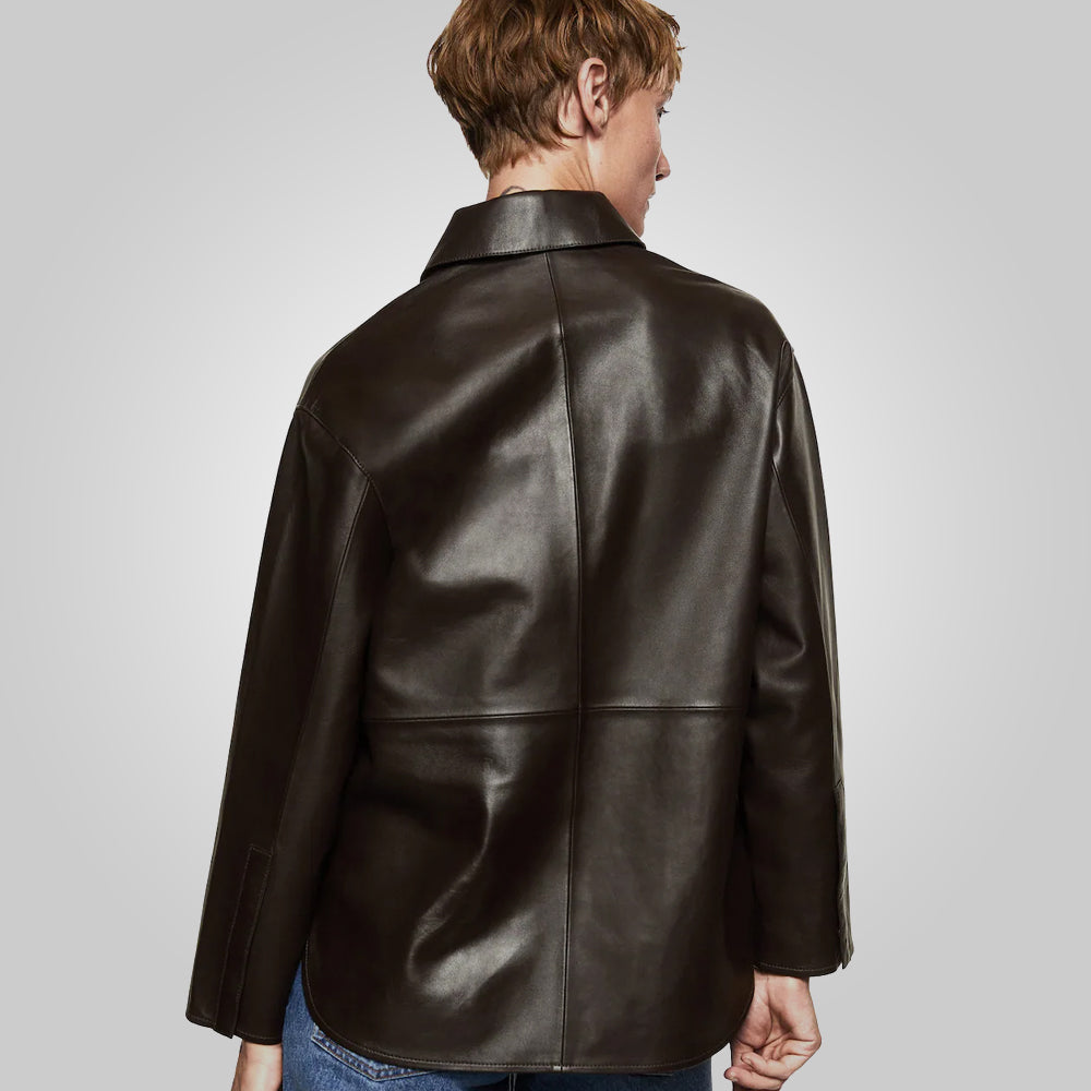 Women’s "Manhattan" Oversized Leather Shacket | Premium Espresso Lambskin | Relaxed Boyfriend Fit | Full Grain Apparel