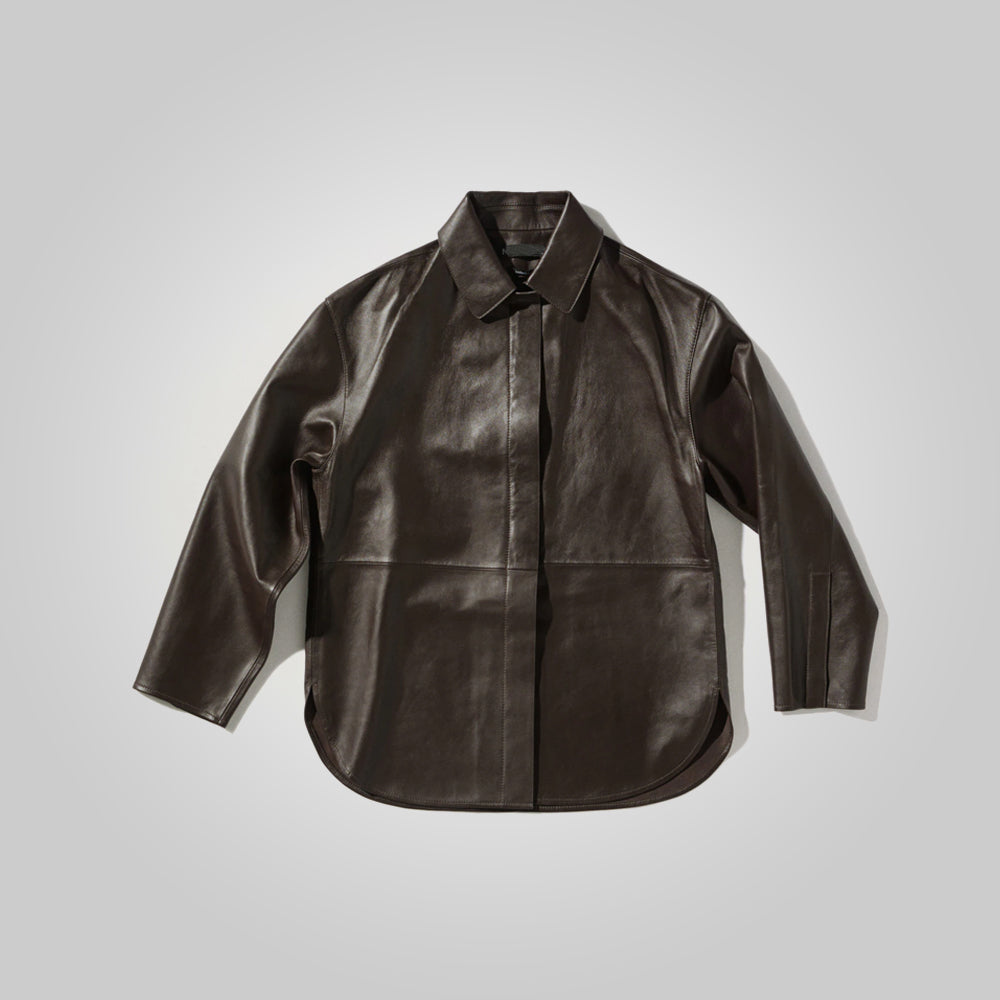 Women’s "Manhattan" Oversized Leather Shacket | Premium Espresso Lambskin | Relaxed Boyfriend Fit | Full Grain Apparel