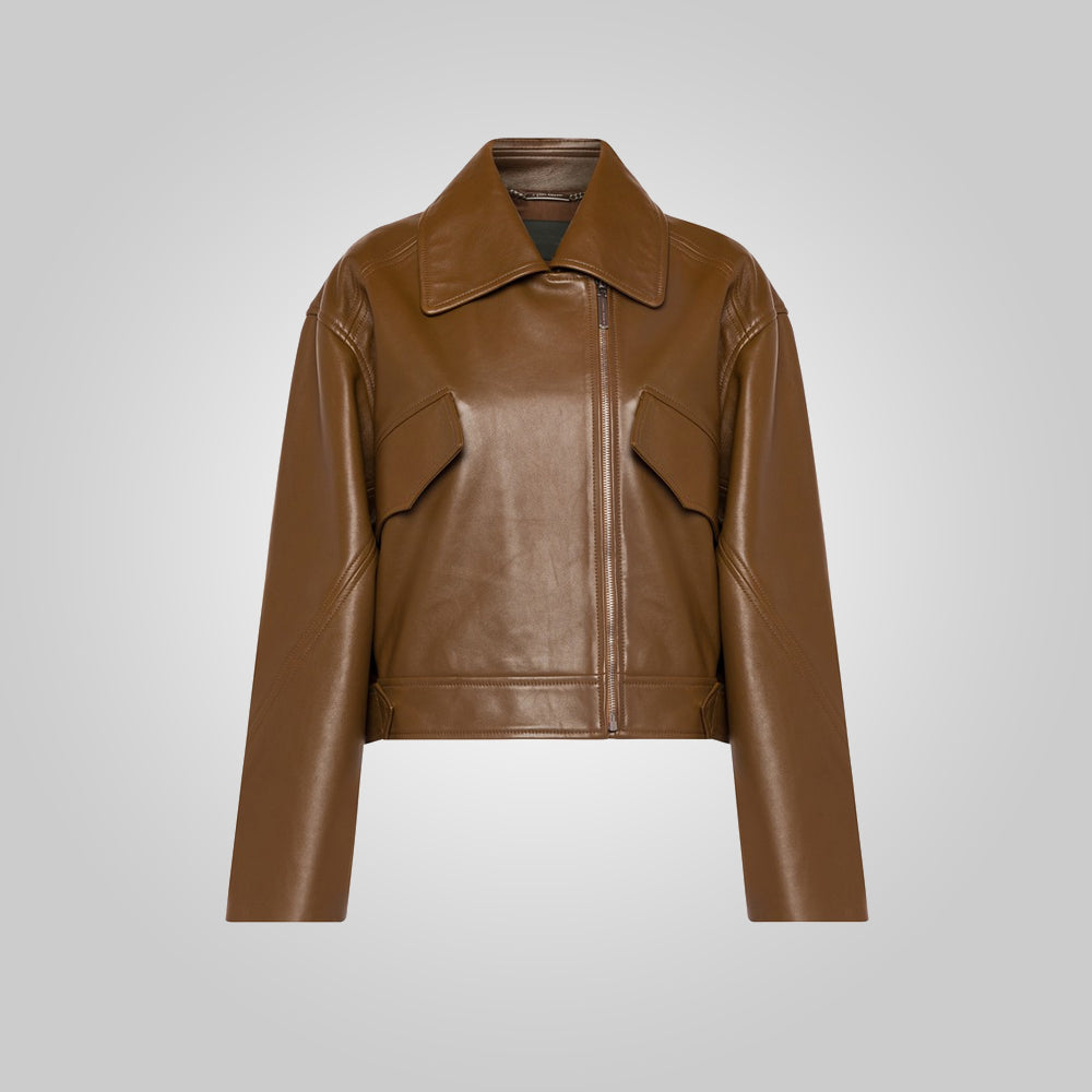Women’s "Aria" Minimalist Leather Jacket | Genuine Espresso Lambskin | Pointed Collar Heritage Jacket | Full Grain Apparel