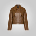 Women’s "Aria" Minimalist Leather Jacket | Genuine Espresso Lambskin | Pointed Collar Heritage Jacket | Full Grain Apparel