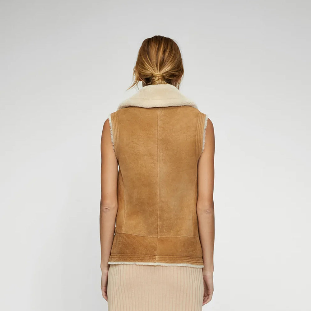 Women’s "Autumn Ridge" Vest | Premium Brown Sheepskin | Genuine Shearling Leather Waistcoat | Full Grain Apparel