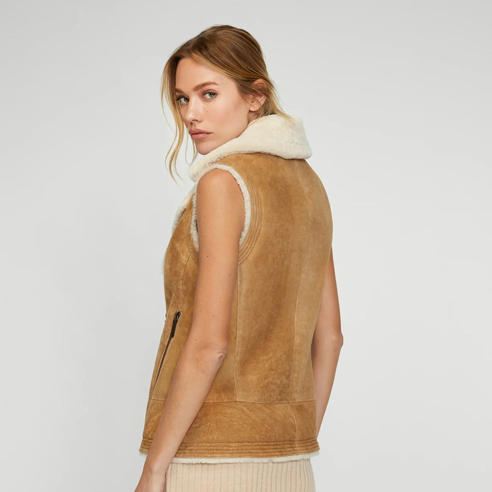 Women’s "Autumn Ridge" Vest | Premium Brown Sheepskin | Genuine Shearling Leather Waistcoat | Full Grain Apparel