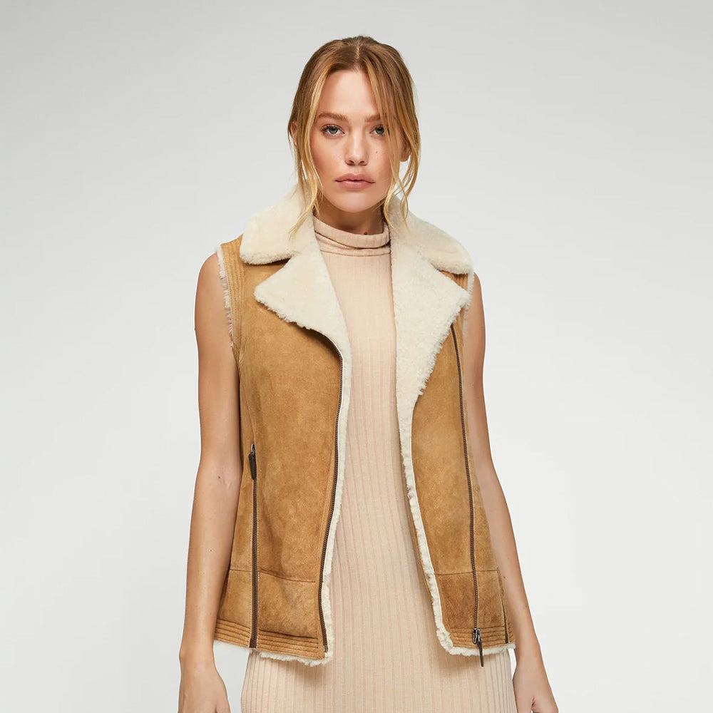 Women’s "Autumn Ridge" Vest | Premium Brown Sheepskin | Genuine Shearling Leather Waistcoat | Full Grain Apparel