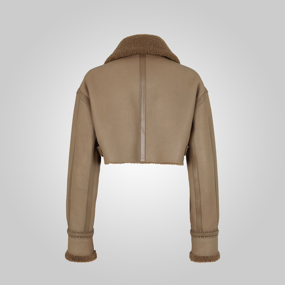 Women’s "Nordic Edge" Cropped Jacket | Genuine Espresso Lambskin | Detachable Fox-Style Fur Collar | Full Grain Apparel