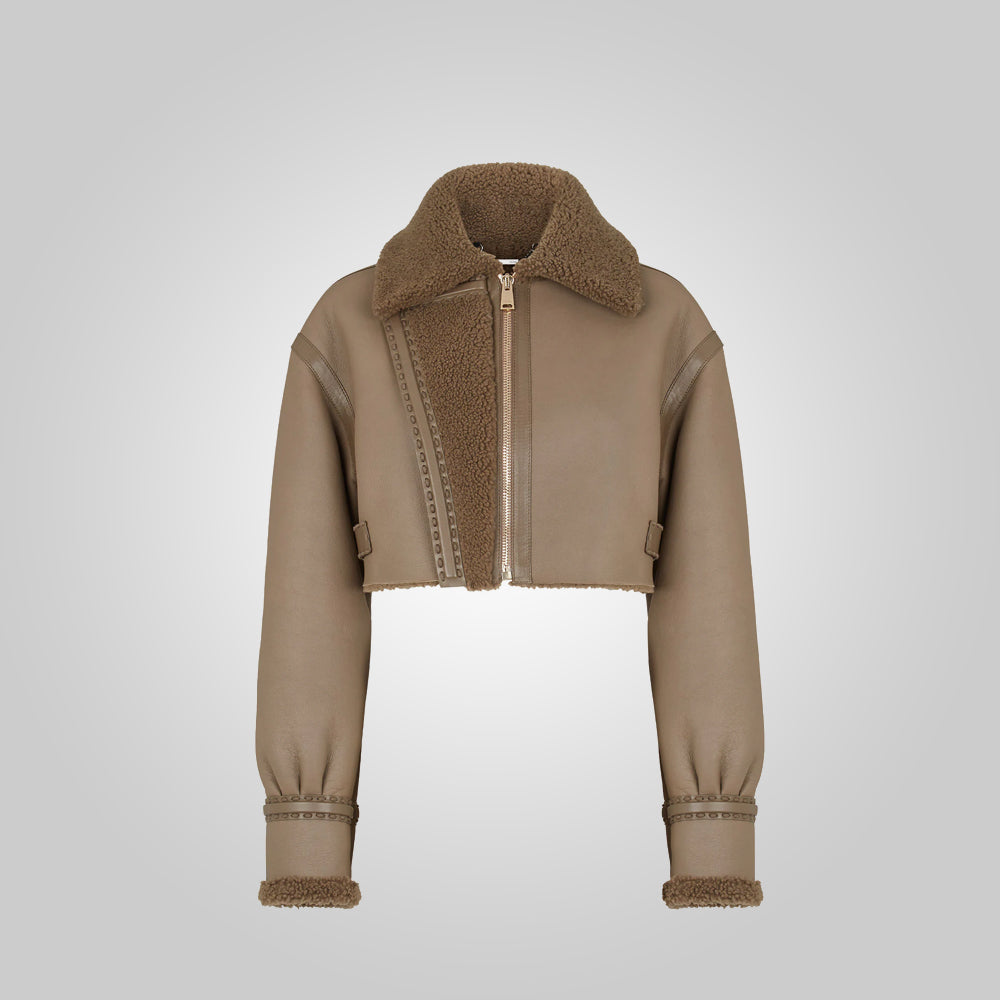 Women’s "Nordic Edge" Cropped Jacket | Genuine Espresso Lambskin | Detachable Fox-Style Fur Collar | Full Grain Apparel
