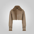 Women’s "Nordic Edge" Cropped Jacket | Genuine Espresso Lambskin | Detachable Fox-Style Fur Collar | Full Grain Apparel