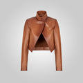 Women’s "Luna" Cropped Moto Jacket | Premium Cognac Goatskin | High-Rise Tailored Leather Biker | Full Grain Apparel