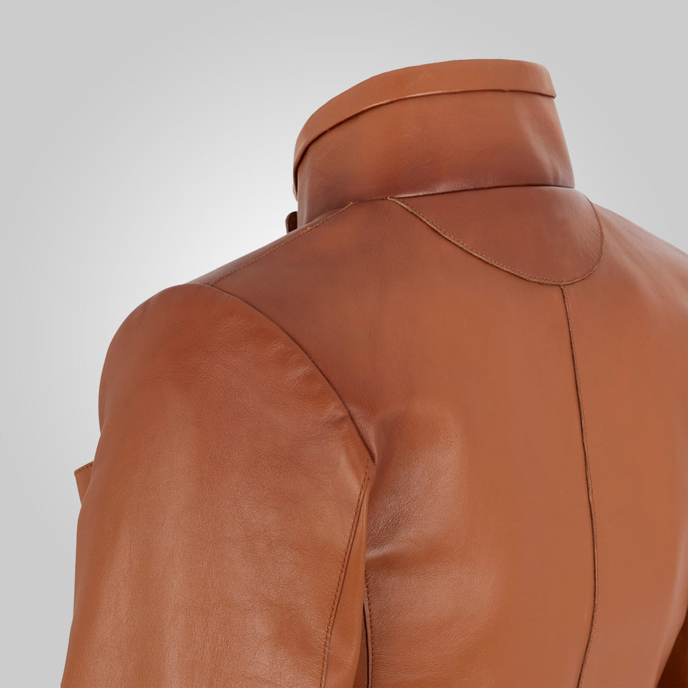 Women’s "Luna" Cropped Moto Jacket | Premium Cognac Goatskin | High-Rise Tailored Leather Biker | Full Grain Apparel
