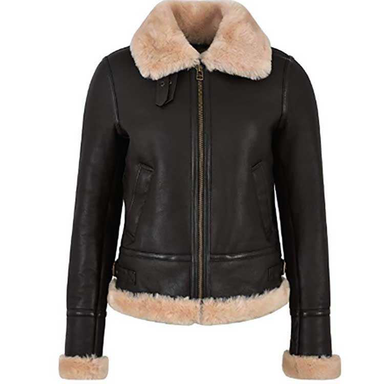 Women’s Flying Aviator Real Sheepskin Leather Jacket | The "Northern Star" Shearling | Full Grain Apparel