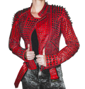 Women’s Black & Red Punk Spiked Studded Motorcycle Leather Jacket | Full Grain Apparel