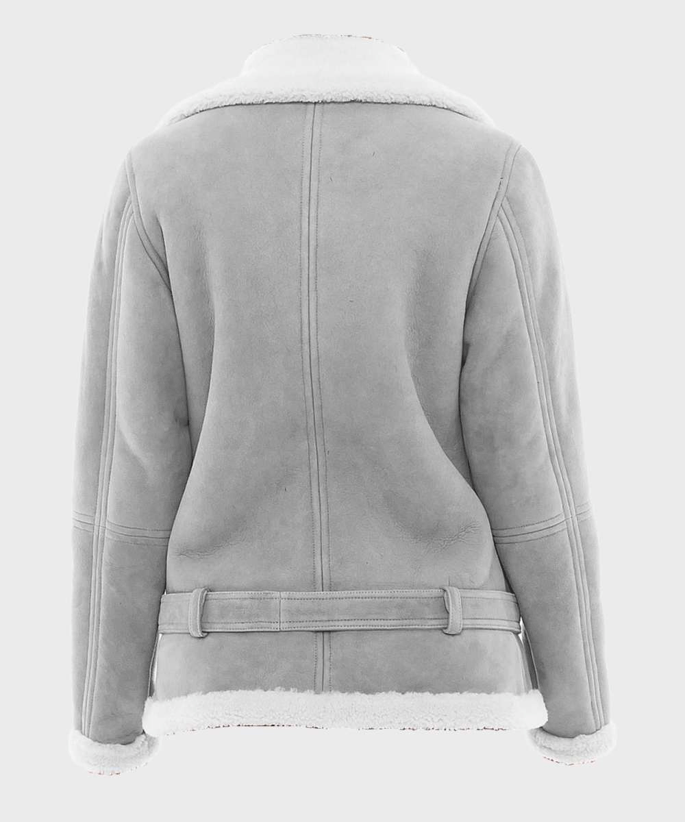 Women’s "Lunar-Mist" Aviator | Premium Slate Grey Suede | Authentic Charcoal Shearling-Lined Winter Jacket | Full Grain Apparel