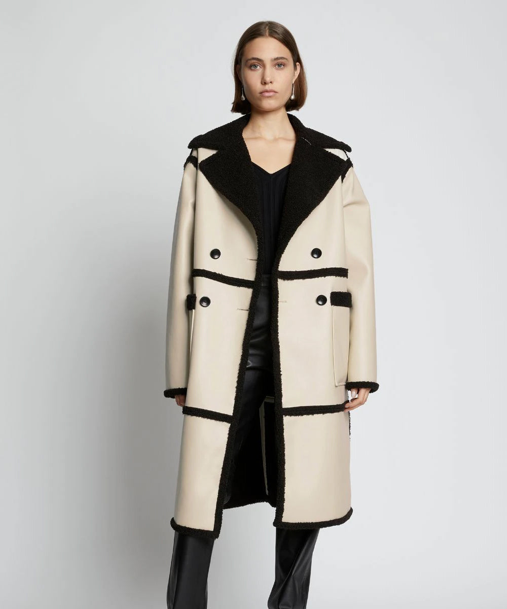 Women’s Aviator Shearling Leather Trench Long Coat | Full Grain Apparel