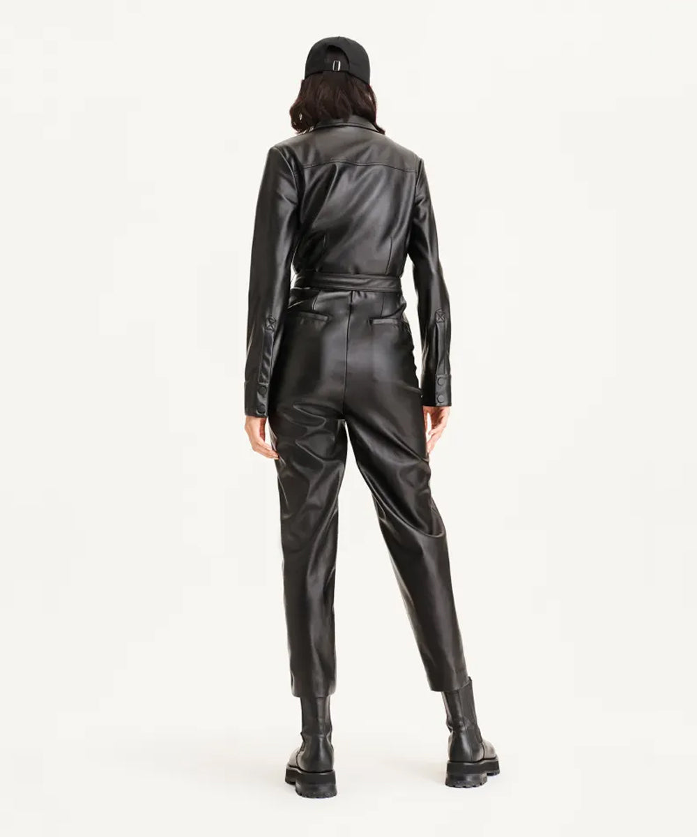 Women’s Black Sheepskin Leather Dress Jumpsuit | Sleek "Night-Out" One-Piece | Full Grain Apparel