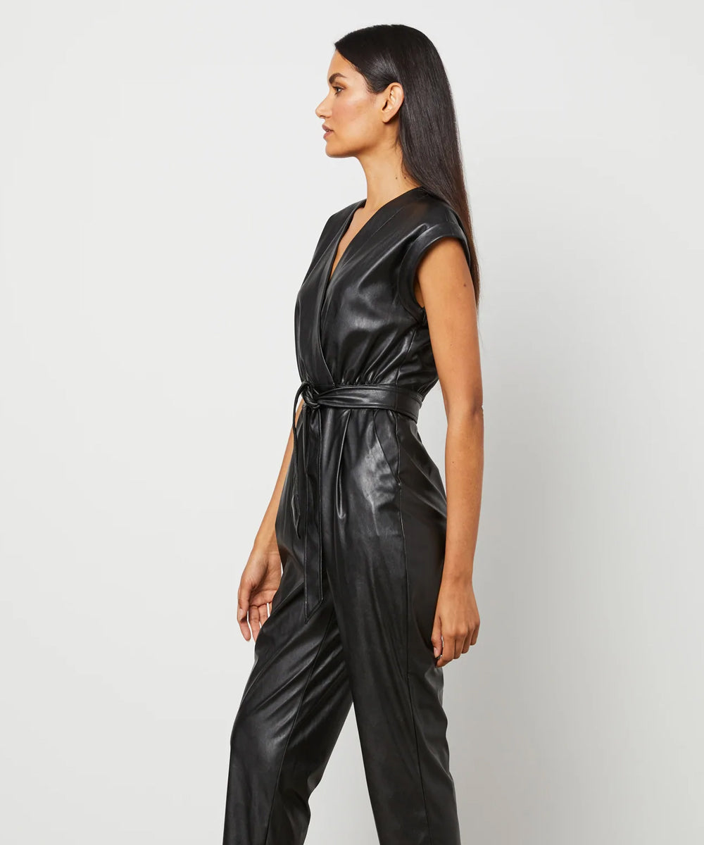 Women’s Black Belted Utility Down Leather Jumpsuit | Insulated Winter Luxe | Full Grain Apparel