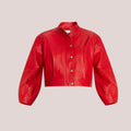 Women’s "Ruby Muse" Designer Cropped Red Leather Jacket | Elite Lambskin High-Fashion Moto | Full Grain Apparel