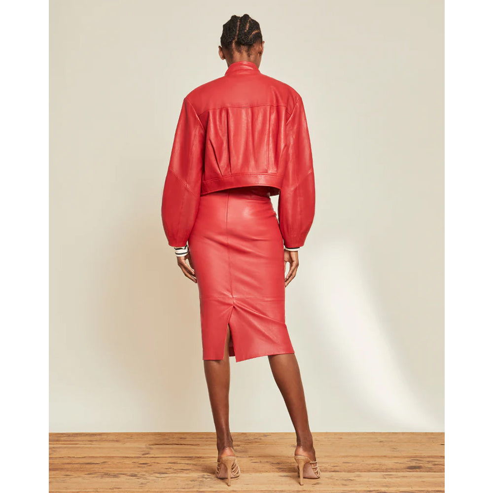 Women’s "Ruby Muse" Designer Cropped Red Leather Jacket | Elite Lambskin High-Fashion Moto | Full Grain Apparel