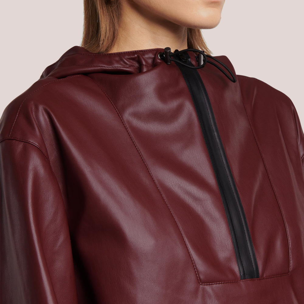 Women’s "Crimson Urban" Hooded Red Leather Bomber Jacket | Genuine Sheepskin Flight Coat with Detachable Hood | Full Grain Apparel