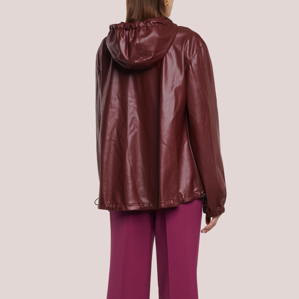 Women’s "Crimson Urban" Hooded Red Leather Bomber Jacket | Genuine Sheepskin Flight Coat with Detachable Hood | Full Grain Apparel