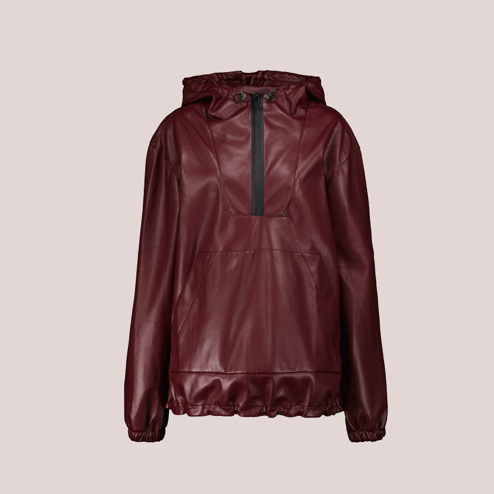 Women’s "Crimson Urban" Hooded Red Leather Bomber Jacket | Genuine Sheepskin Flight Coat with Detachable Hood | Full Grain Apparel