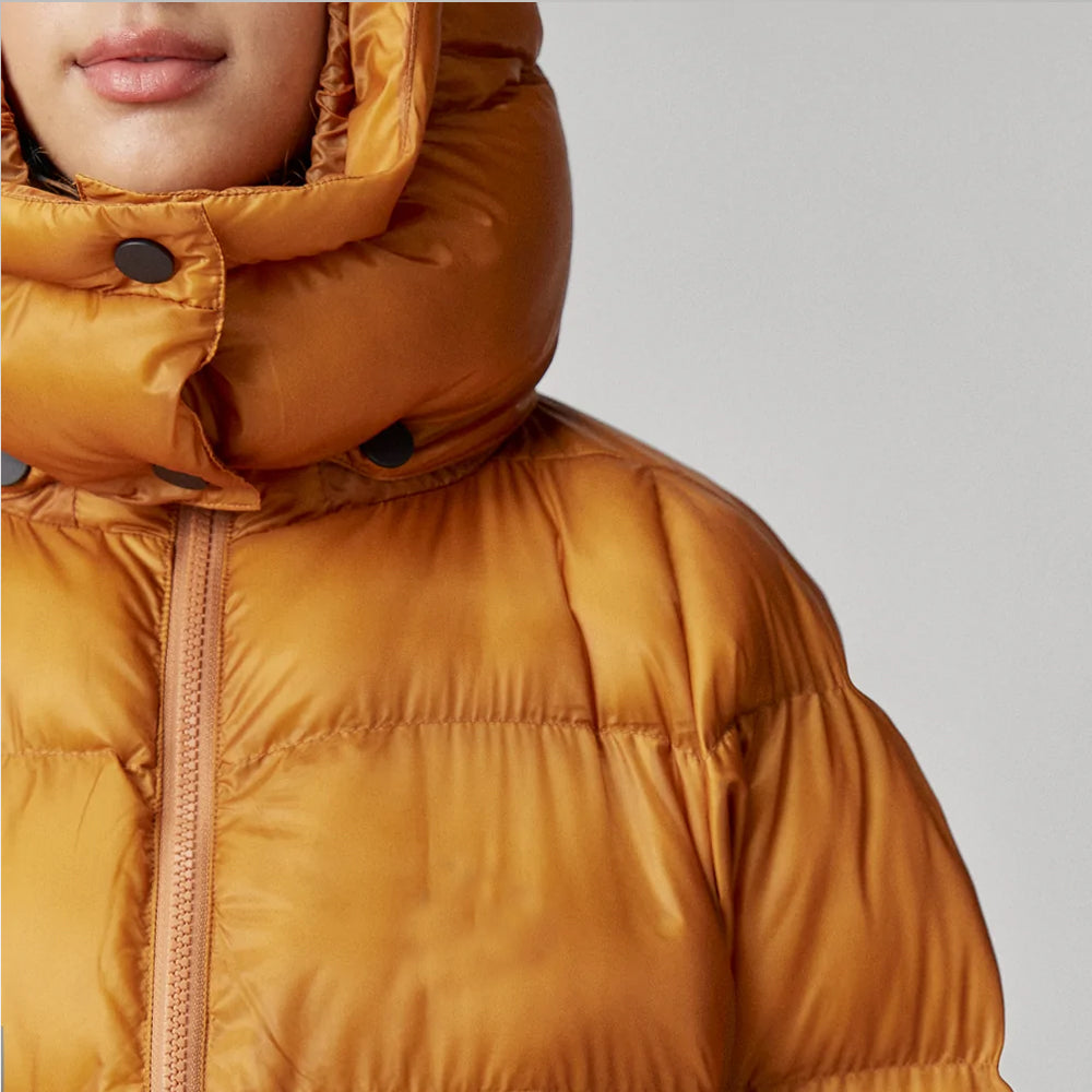 Women’s "Inferno" High-Vis Puffer | Premium Fire Yellow Matte Finish | Insulated Winter Jacket with Integrated Hood | Full Grain Apparel