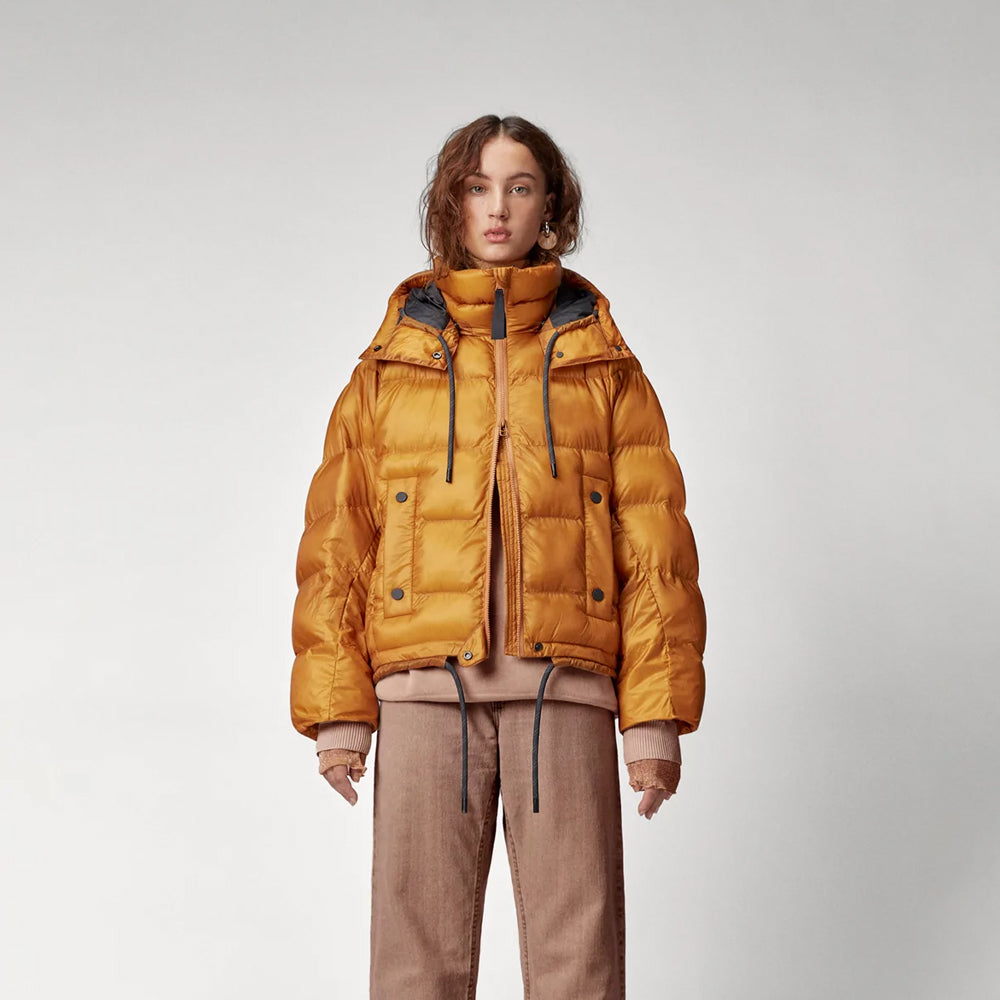 Women’s "Inferno" High-Vis Puffer | Premium Fire Yellow Matte Finish | Insulated Winter Jacket with Integrated Hood | Full Grain Apparel