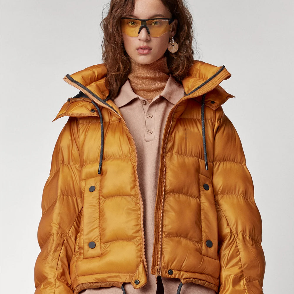 Women’s "Inferno" High-Vis Puffer | Premium Fire Yellow Matte Finish | Insulated Winter Jacket with Integrated Hood | Full Grain Apparel