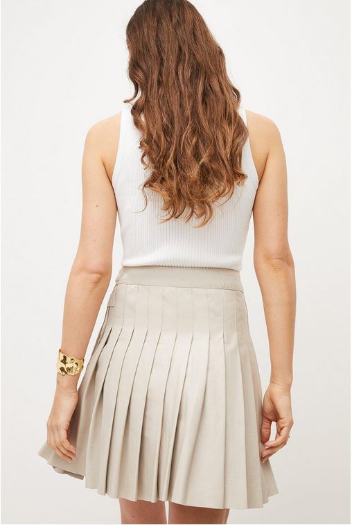 Women’s "Alabaster Heritage" Buckle Leather Kilt | Off-White Sheepskin Pleated Wrap Skirt | Full Grain Apparel