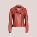 Women’s "Infinite Red" Plain Leather Biker Jacket | Minimalist Genuine Lambskin Moto | Full Grain Apparel