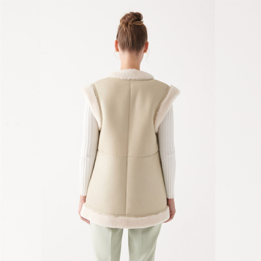 Women’s "Sahara Sands" B3 Vest | Premium Beige Sheepskin | Genuine Cream Shearling Leather Waistcoat | Full Grain Apparel