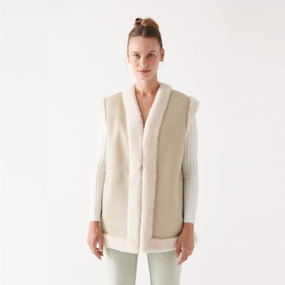 Women’s "Sahara Sands" B3 Vest | Premium Beige Sheepskin | Genuine Cream Shearling Leather Waistcoat | Full Grain Apparel