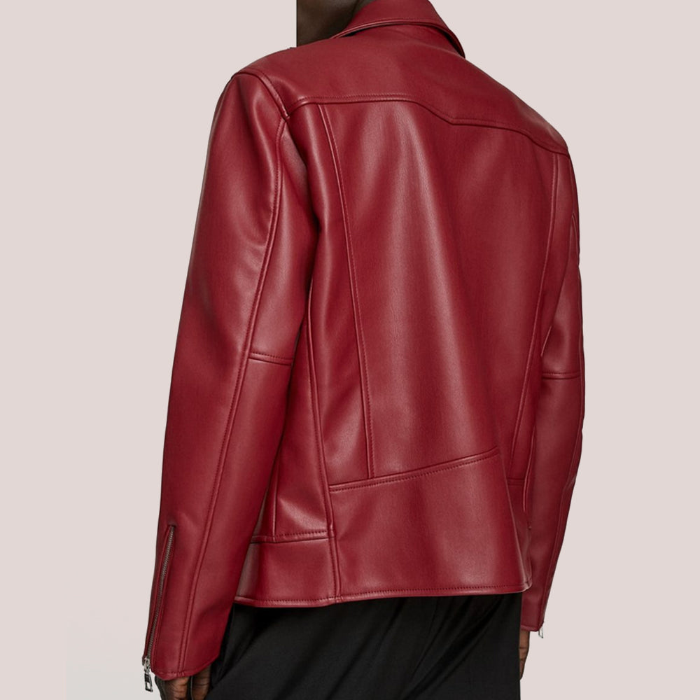 Women’s "Command Red" Utility Leather Biker Jacket | Multi-Pocket Functional Lambskin Moto | Full Grain Apparel