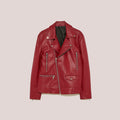 Women’s "Command Red" Utility Leather Biker Jacket | Multi-Pocket Functional Lambskin Moto | Full Grain Apparel