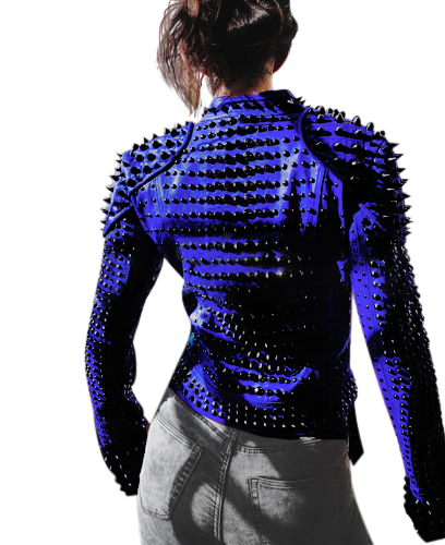 Women’s Motorcycle Punk Heavy Metal Spiked Black & Red Studded Leather Jacket | Full Grain Apparel