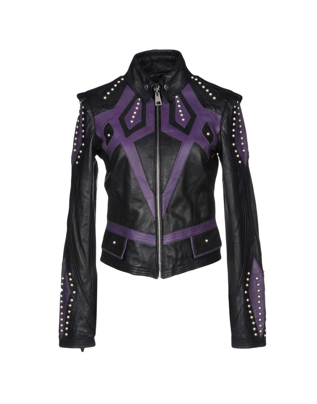 Women’s Black Purple Studded Leather Jacket | Full Grain Apparel
