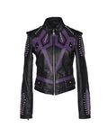 Women’s Black Purple Studded Leather Jacket | Full Grain Apparel