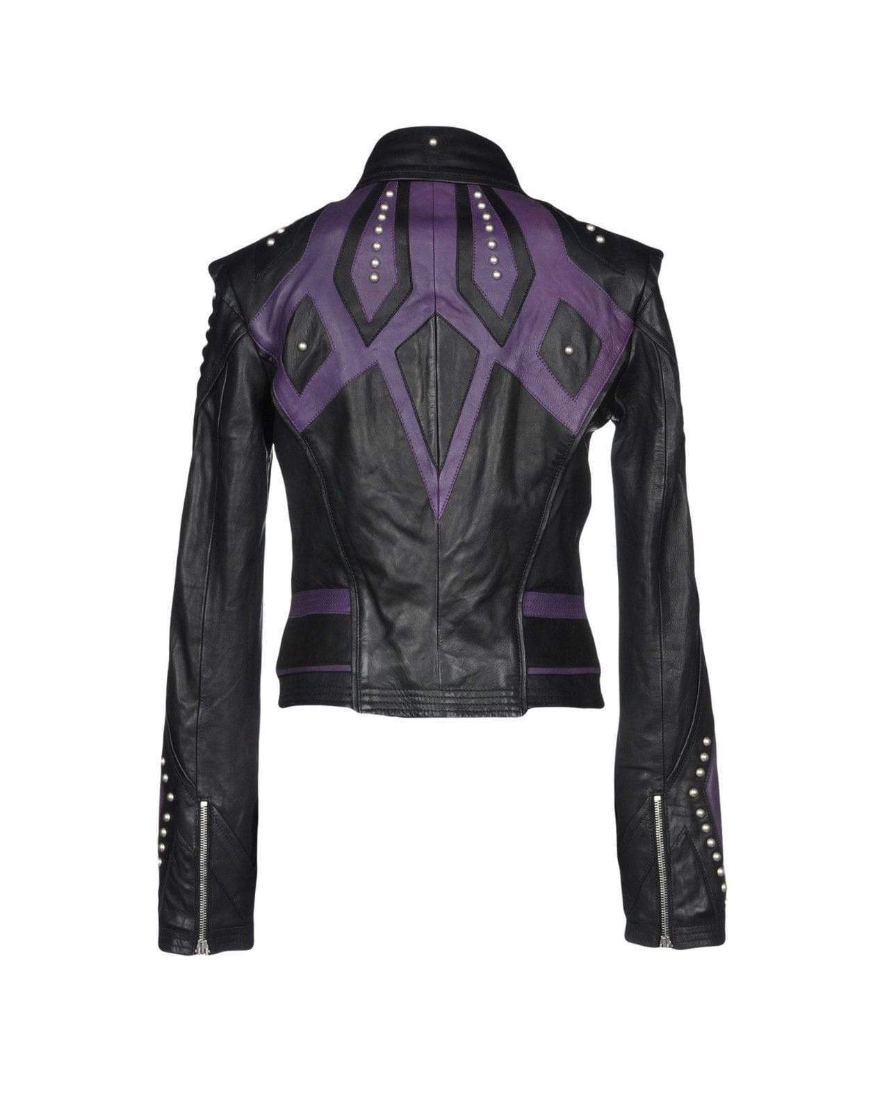 Women’s Black Purple Studded Leather Jacket | Full Grain Apparel