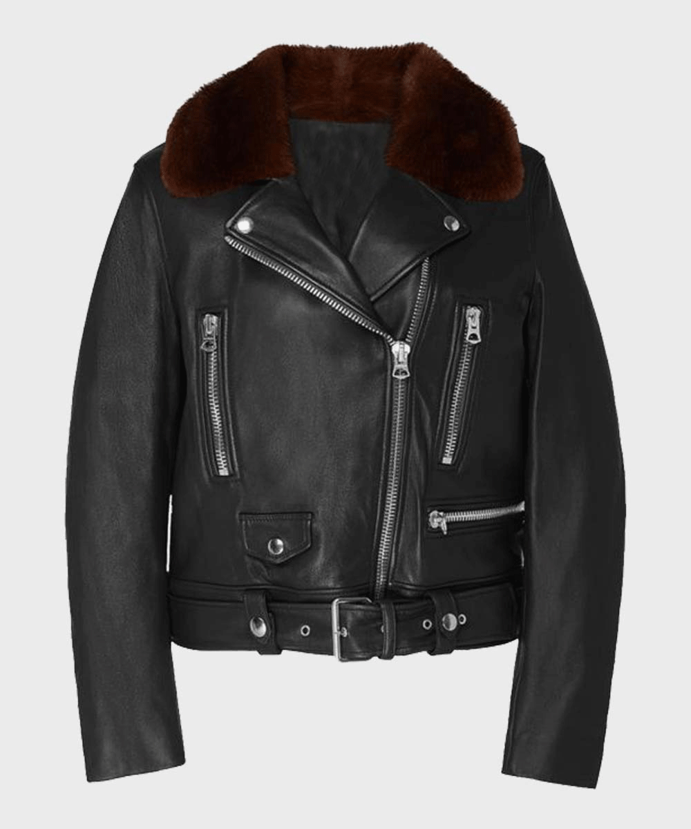 Women’s "Biker-Frost" Moto | Black Premium Napa Sheepskin | Authentic Charcoal Shearling-Lined Biker Jacket | Full Grain Apparel