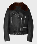 Women’s "Biker-Frost" Moto | Black Premium Napa Sheepskin | Authentic Charcoal Shearling-Lined Biker Jacket | Full Grain Apparel