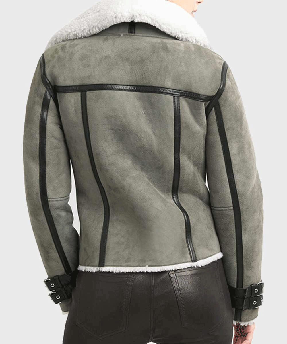 Women’s "Stone-Frost" Aviator | Premium Slate Grey Sheepskin | Authentic Charcoal Shearling-Lined Winter Jacket | Full Grain Apparel