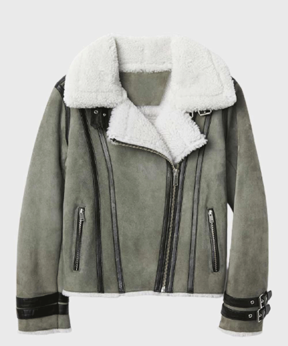 Women’s "Stone-Frost" Aviator | Premium Slate Grey Sheepskin | Authentic Charcoal Shearling-Lined Winter Jacket | Full Grain Apparel