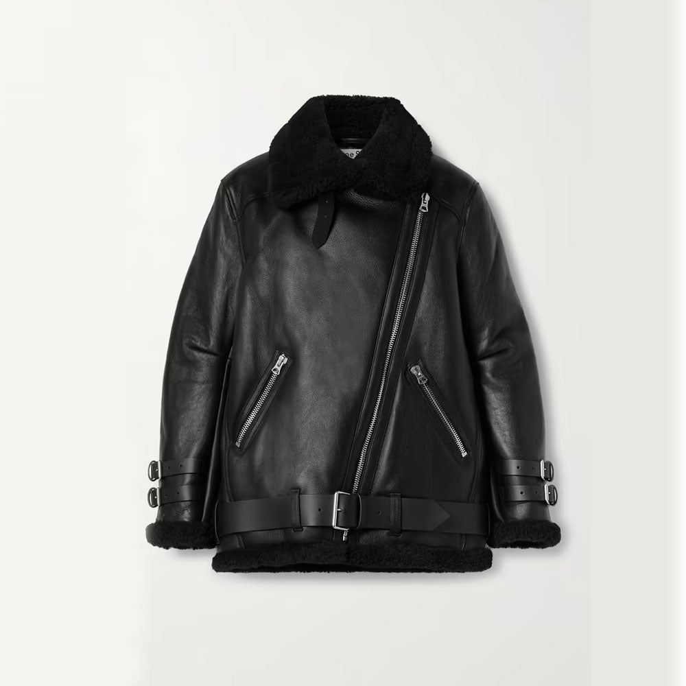 Women’s Black RAF B3 Trimmed Sheepskin Shearling Biker Jacket | "Urban Edge" Aviator Hybrid | Full Grain Apparel