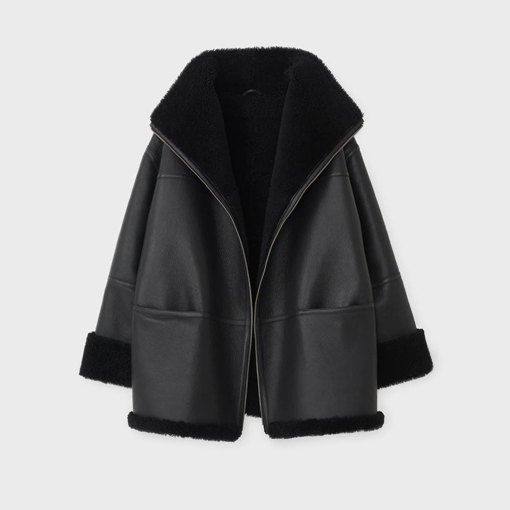 Women’s B3 RAF Aviator "Black-Styled" Sheepskin Shearling Jacket | All-Black Flight Pilot Coat | Full Grain Apparel