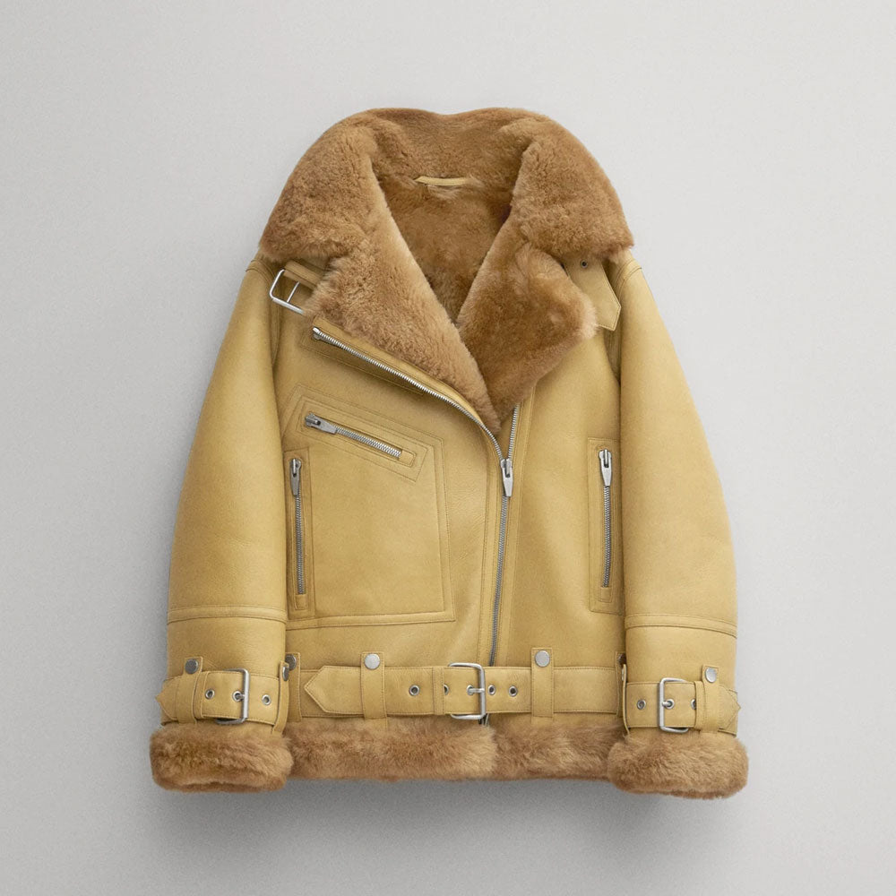 Women’s Light Brown RAF Aviator Styled Sheepskin Jacket | Honey-Tan B3 Flight Bomber | Full Grain Apparel