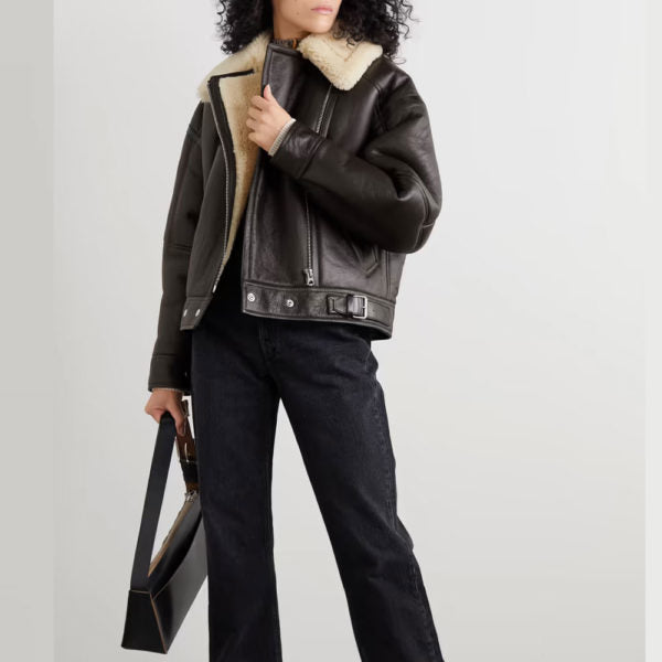 Women’s Black B3 RAF Aviator Cowhide Shearling Jacket | Heavy-Duty Grain Leather Pilot Coat | Full Grain Apparel