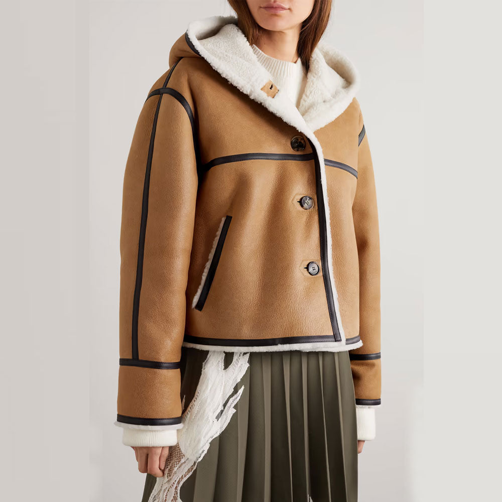 Women’s RAF B3 Hooded Leather-Trimmed Sheepskin Shearling Jacket | Luxury Aviator Bomber | Full Grain Apparel