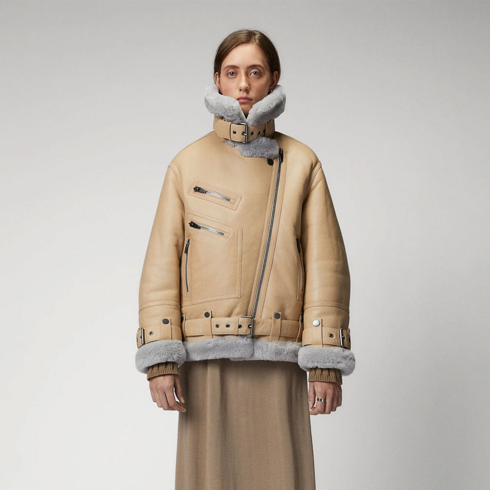 Women’s RAF Aviator Styled Lambskin Shearling Jacket | Lightweight Luxury Flight Bomber | Full Grain Apparel